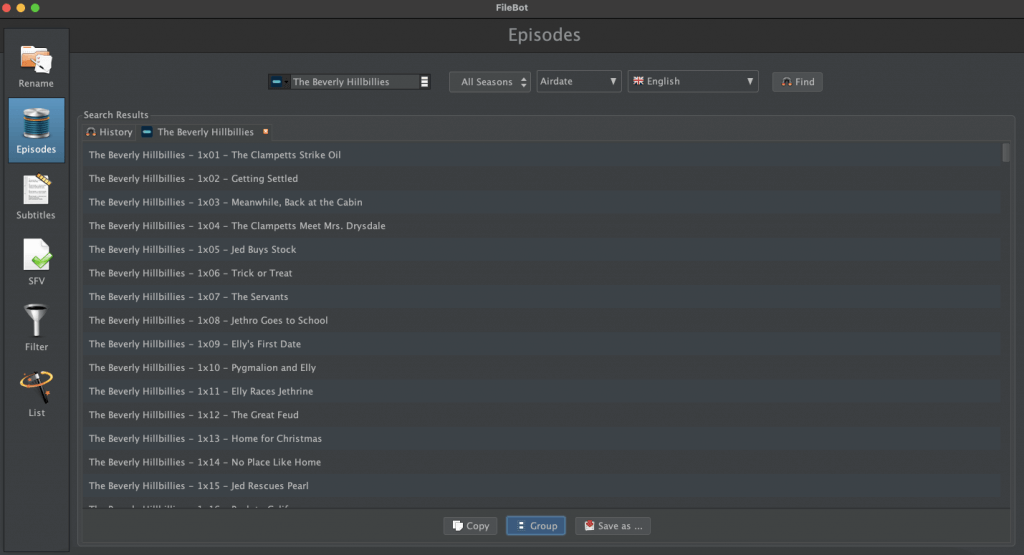 Episode information with FileBot