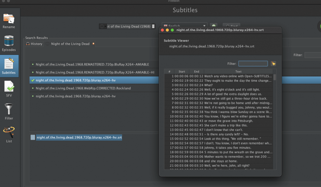 view subtitles with FileBot
