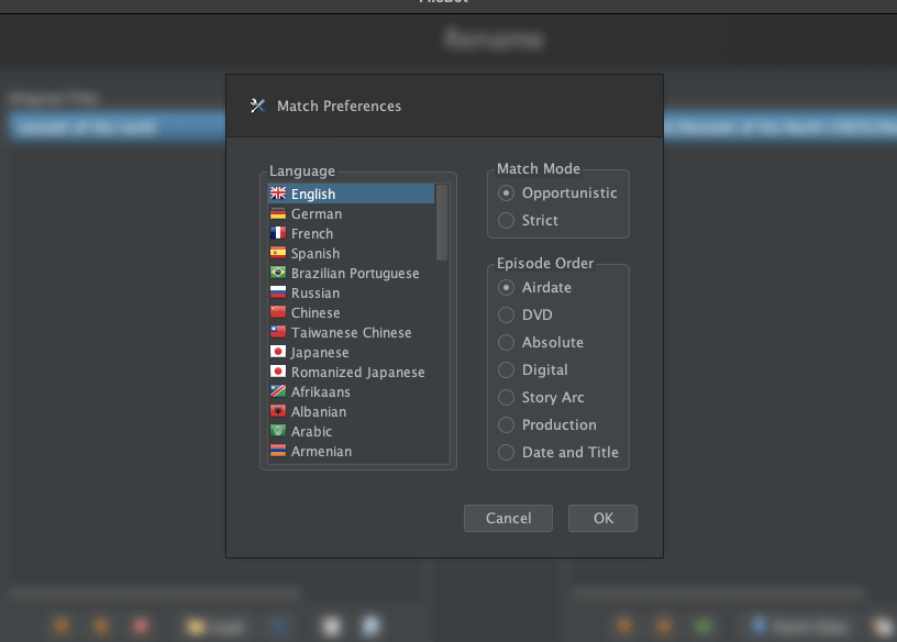 FileBot match preferences