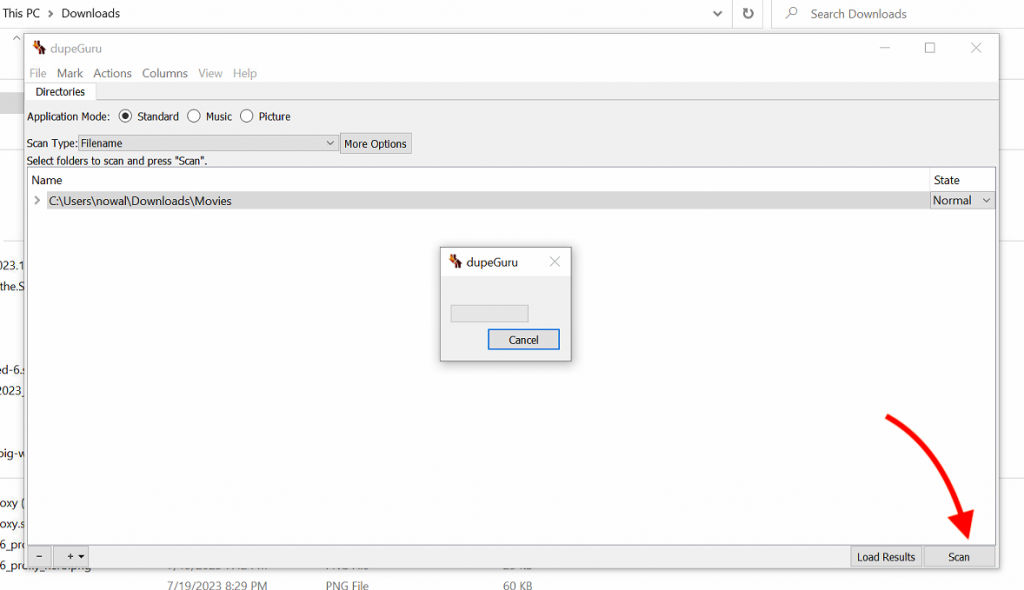 DupeGuru scanning